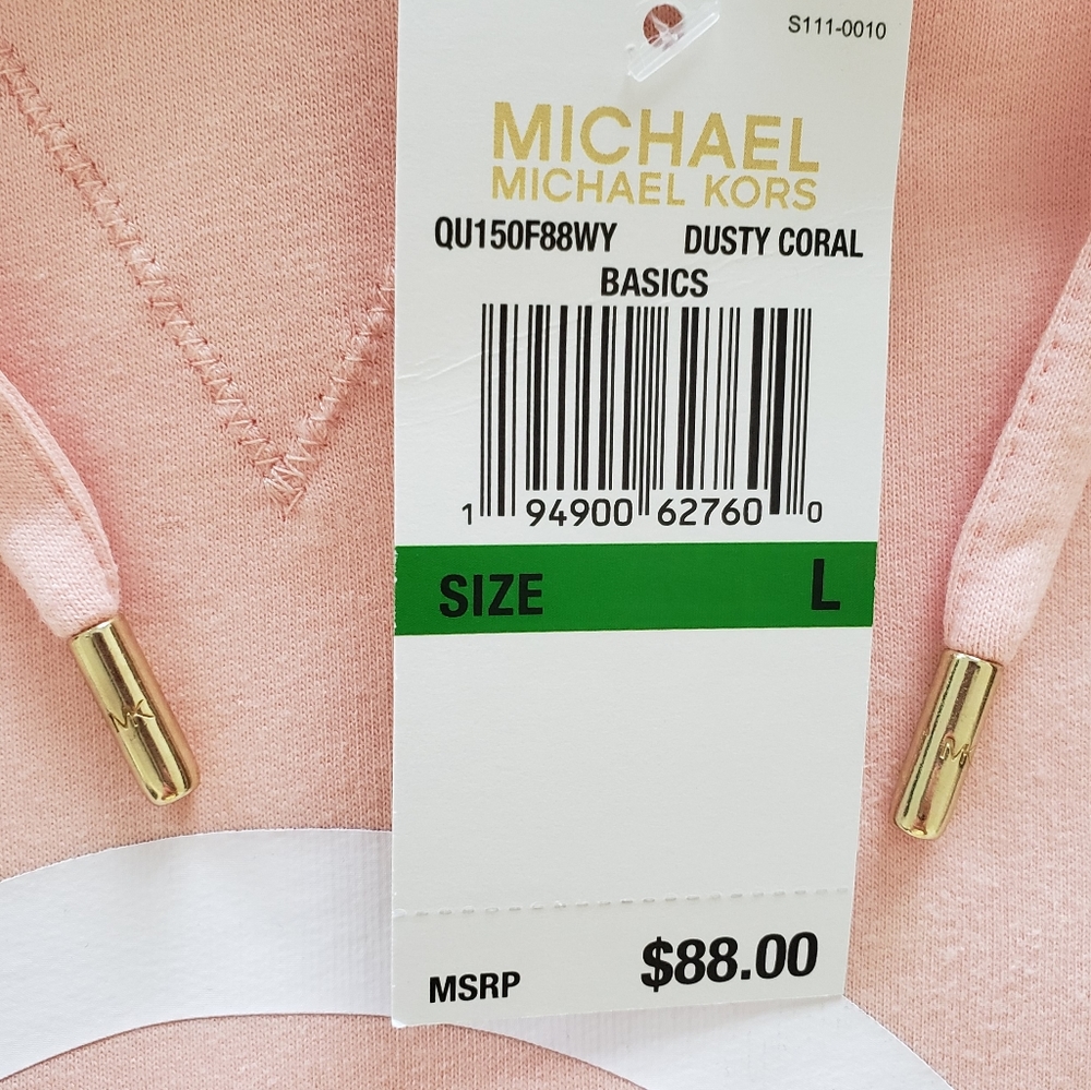 MICHAEL KORS Short Sleeve Dusty Coral Logo Hooded Sweatshirt--NWT--L - Picture 13 of 16